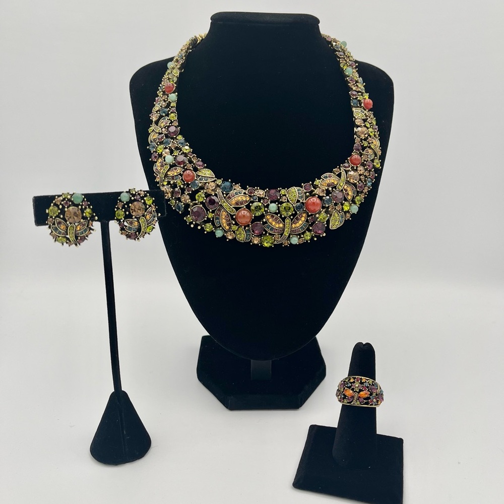 Retired Signed Heidi Daus Dragonfly Statement Set -  Vibrant Multicolor Crystals